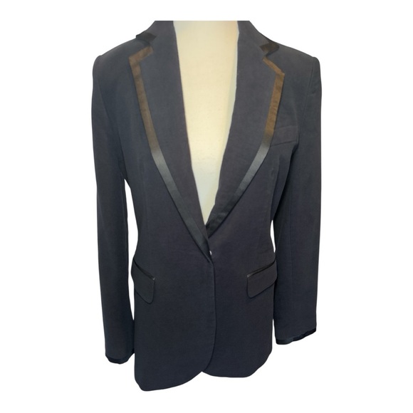 ZARA Navy Blue Velvet Contrasting Blazer Sz S Minimalist Classic Chic - Picture 5 of 13